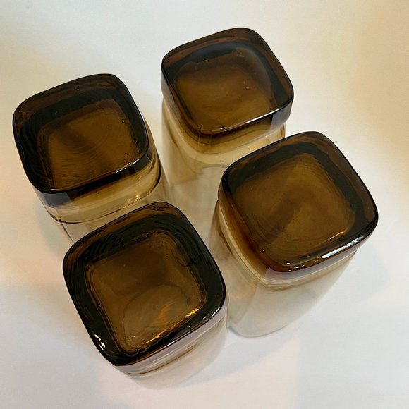 Set of Four MCM Libbey Carrington Tawny Smoke Brown Square Highball Tumblers - Picture 8 of 8